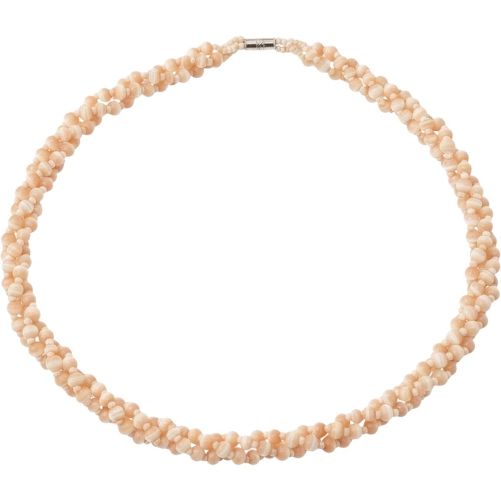 Vintage Peach‎ Cats Eye Glass Beaded Twisted Multi Strand Choker Necklace Barrel